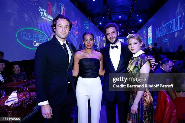 Louis-Marie de Castelbajac, Solange Knowles, Paul Charles Ricard and Hande Kodja enjoy a Martell cocktail at the Martell 300th anniversary event,...