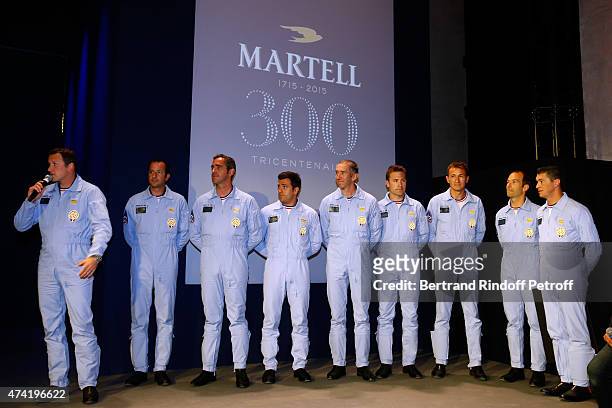 Pilots of the 'Patrouille de France' enjoy a Martell cocktail at the Martell 300th anniversary event, held at the Palace of Versailles on May 20,...