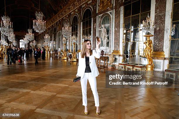 Olivia Palermo is pictured during a private tour of the iconic Palace of Versailles, during Martell Cognacs 300th anniversary event. On May 20, 2015...