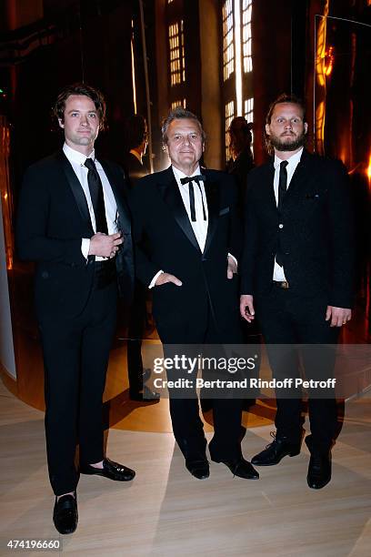 Fasion Designer Jean-Charles de Castelbajac standing between his sons Louis-Marie de Castelbajac and his brother Guilhem de Castelbajac enjoy a...