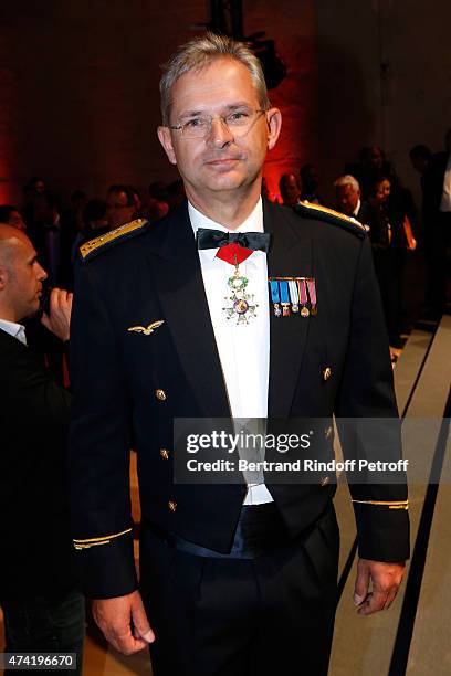 Air Force General Denis Mercier enjoys a Martell cocktail at the Martell 300th anniversary event, held at the Palace of Versailles on May 20, 2015 in...