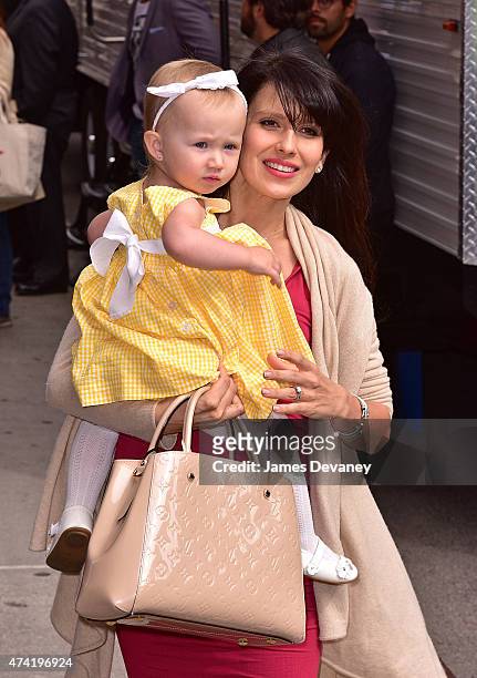 Hilaria Baldwin and Carmen Baldwin visit the 'Late Show With David Letterman' at Ed Sullivan Theater on May 20, 2015 in New York City.