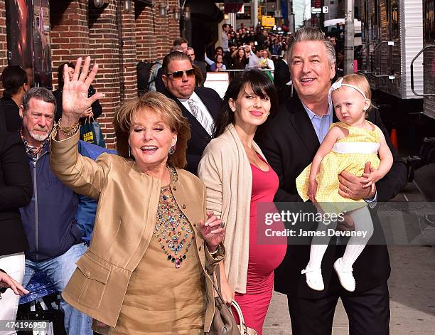 Barbara Walters, Hilaria Baldwin, Alec Baldwin and Carmen Baldwin visit the 'Late Show With David Letterman' at Ed Sullivan Theater on May 20, 2015...