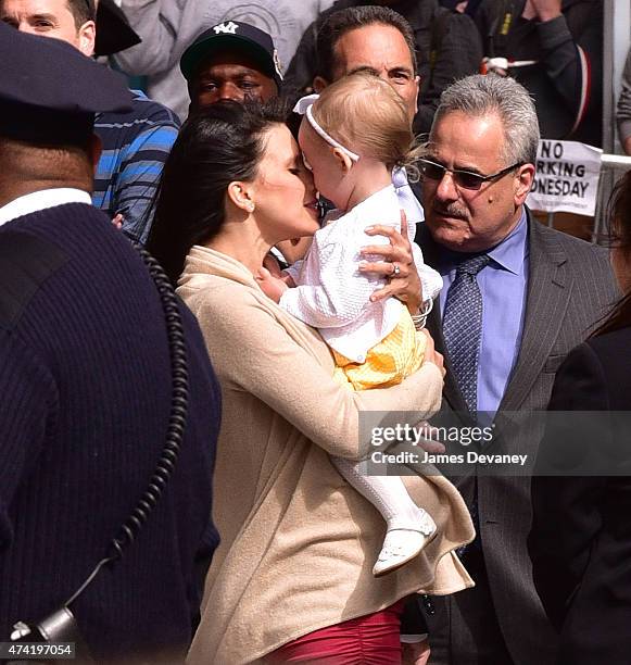 Hilaria Baldwin and Carmen Baldwin visit the 'Late Show With David Letterman' at Ed Sullivan Theater on May 20, 2015 in New York City.