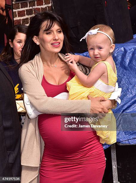 Hilaria Baldwin and Carmen Baldwin visit the 'Late Show With David Letterman' at Ed Sullivan Theater on May 20, 2015 in New York City.