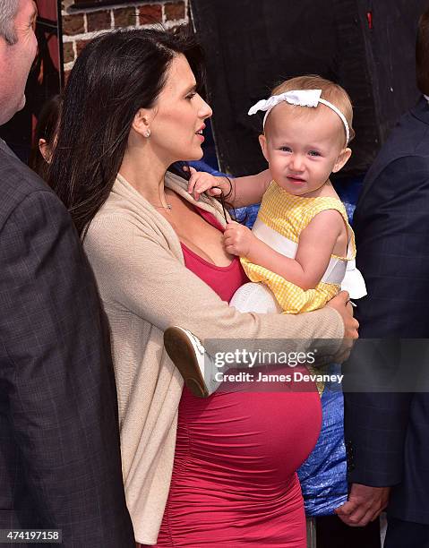 Hilaria Baldwin and Carmen Baldwin visit the 'Late Show With David Letterman' at Ed Sullivan Theater on May 20, 2015 in New York City.