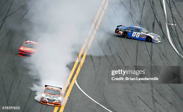 Harrison Rhodes, driver of the Hoodz-Ductz Toyota, Regan Smith, driver of the Ragu Chevrolet, and Jason White, driver of the Police Sunglasses/Friday...