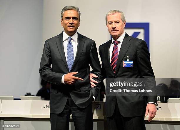 Anshu Jain and Juergen Fitschen , co-CEO of the Deutsche Bank pose for photographers for the beginning of the company's annual shareholder meeting on...