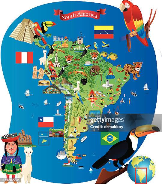 south america cartoon map - peruvian amazon stock illustrations