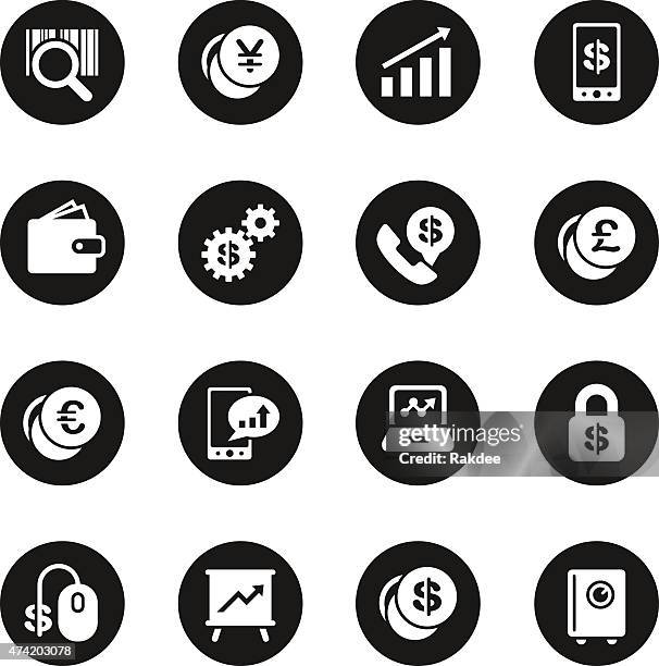 finance and trading icons - black circle series - laptop icon solid stock illustrations