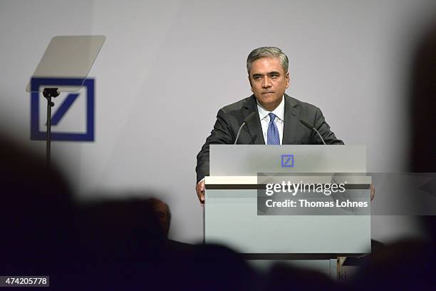 Co-CEO of Deutsche Bank AG Anshu Jain speaks at Deutsche Bank's annual shareholder meeting on May 21, 2015 in Frankfurt am Main, Germany. Deutsche...