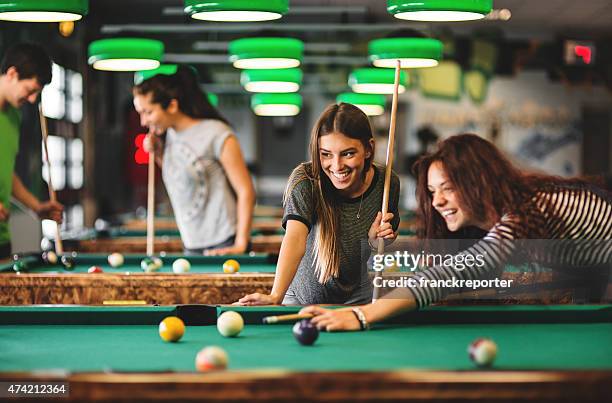 happiness friends in a pub - poolbiljart stockfoto's en -beelden