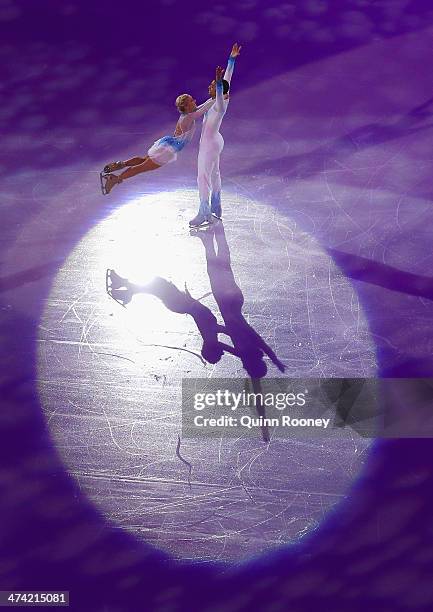 Aliona Savchenko and Robin Szolkowy of Germany perform during the Figure Skating Exhibition Gala on Day 15 of the Sochi 2014 Winter Olympics at...