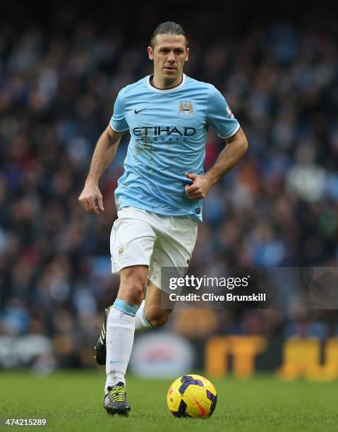 Martin Demichelis of Manchester City in action during the Barclays Premier League match between Manchester City and Stoke City at the Etihad Stadium...