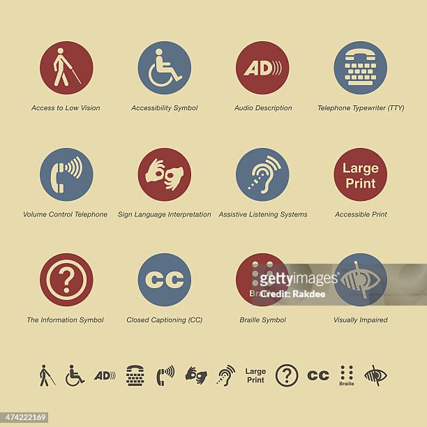 stockillustraties, clipart, cartoons en iconen met disability access icons - color series - disabled accessibility