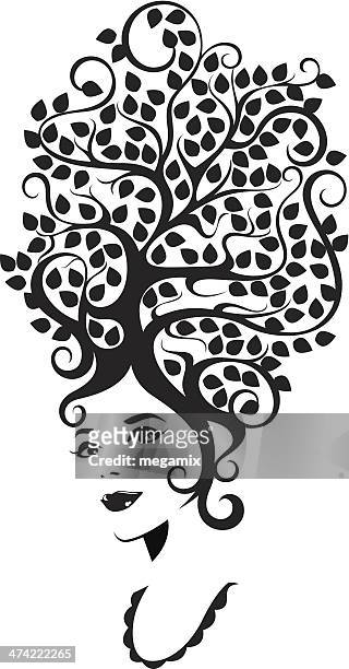 woman-tree. - curly hair stock illustrations
