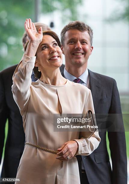 Crown Prince Frederik and Crown Princess Mary Of Denmark leave the Fraunhofer Institut during their visit to Germany on May 21, 2015 in Munich,...