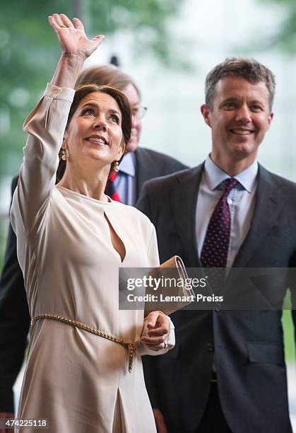 Crown Prince Frederik and Crown Princess Mary Of Denmark leave the Fraunhofer Institut during their visit to Germany on May 21, 2015 in Munich,...