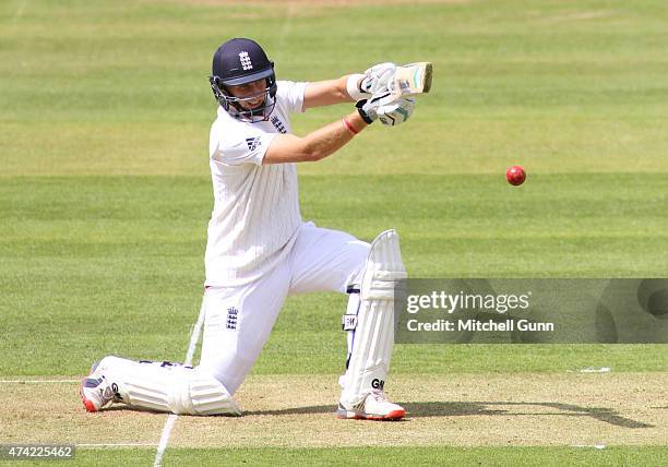 Joe Root of England batting during the England v New Zealand 1st Investec Test match, day one at Lords Cricket Ground, on May 21, 2015 in London,...