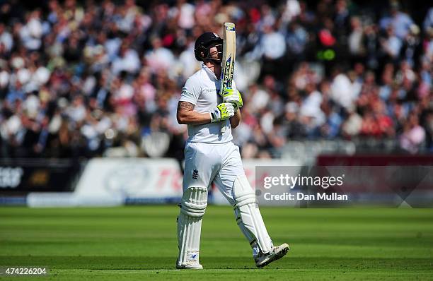 Ben Stokes of England leaves the field dejected after being bowled by Mark Craig of New Zealand for 92 during day one of the 1st Investec Test match...