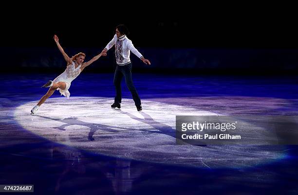 Tatiana Volosozhar and Maxim Trankov of Russia perform during the Figure Skating Exhibition Gala at Iceberg Skating Palace on February 22, 2014 in...