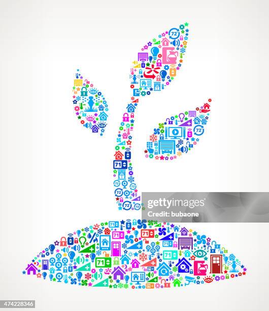 plant on home automation and security vector background - remote work environment stock illustrations