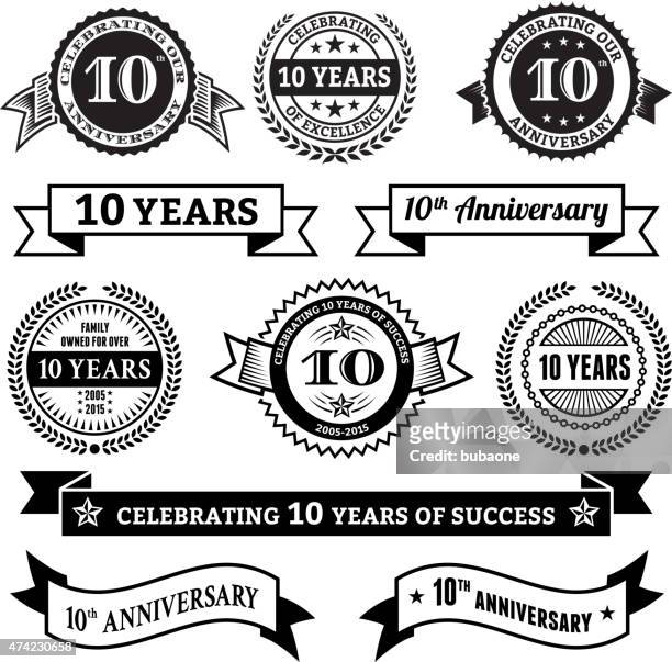 ten year anniversary vector badge set royalty free vector background - 10 11 years stock illustrations