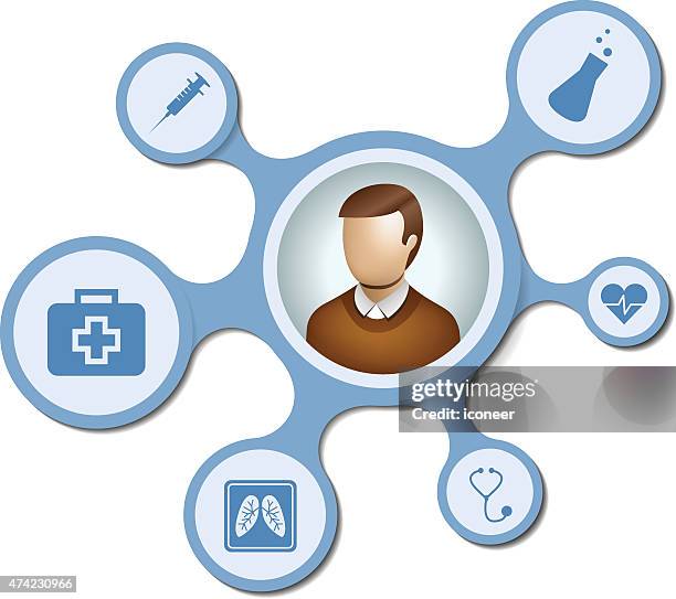 user network with blue medical metaballs on white background - medical staffing solutions stock illustrations