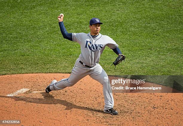 Ernesto Frieri of the Tampa Bay Rays pitches against the Minnesota Twins on May 16, 2015 at Target Field in Minneapolis, Minnesota. The Twins...