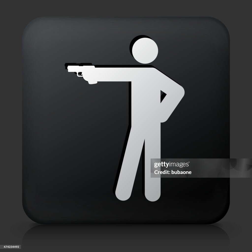 Black Square Button with Stick Figure Shooting