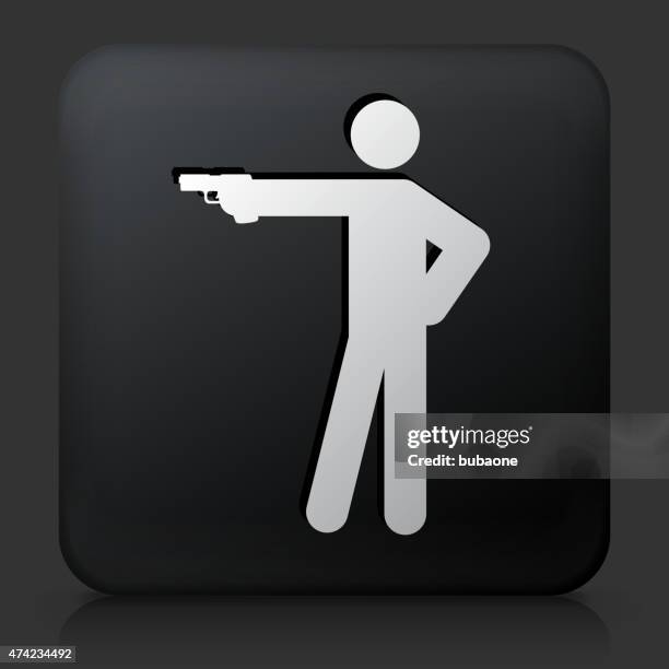 black square button with stick figure shooting - bank robber stock illustrations