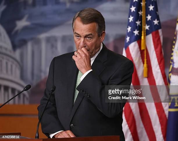 House Speaker Boehner John Boehner speaks to the media on U.S. Capitol May 21, 2015 in Washington, DC. Speaker Boehner talked about the situation in...