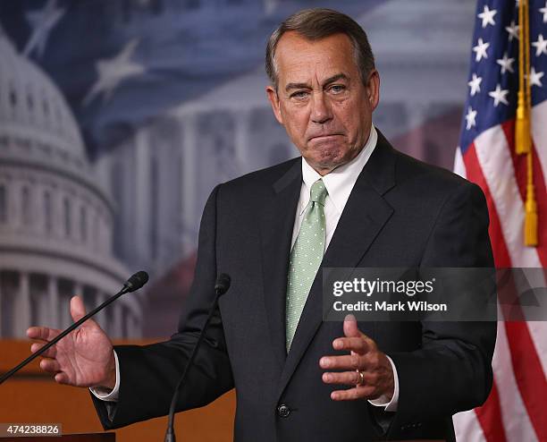 House Speaker Boehner John Boehner speaks to the media on U.S. Capitol May 21, 2015 in Washington, DC. Speaker Boehner talked about the situation in...