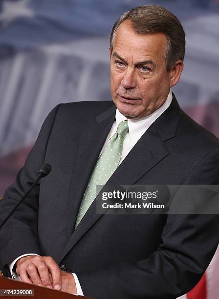 House Speaker Boehner John Boehner speaks to the media on U.S. Capitol May 21, 2015 in Washington, DC. Speaker Boehner talked about the situation in...