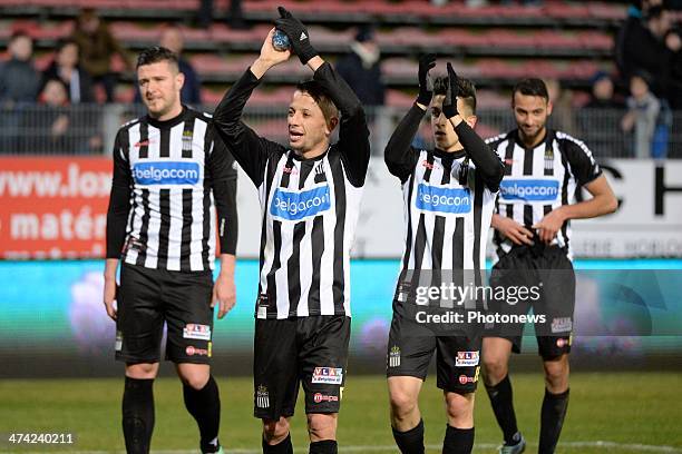 Charleroi celebrates pictured during the Jupiler League match between Sporting Charleroi and Zulte Waregem , on February 22 ,in Charleroi , Belgium.