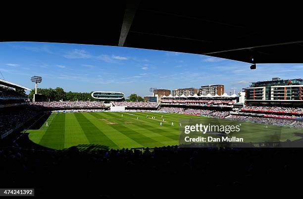 General view of play during day one of the 1st Investec Test match between England and New Zealand at Lord's Cricket Ground on May 21, 2015 in...