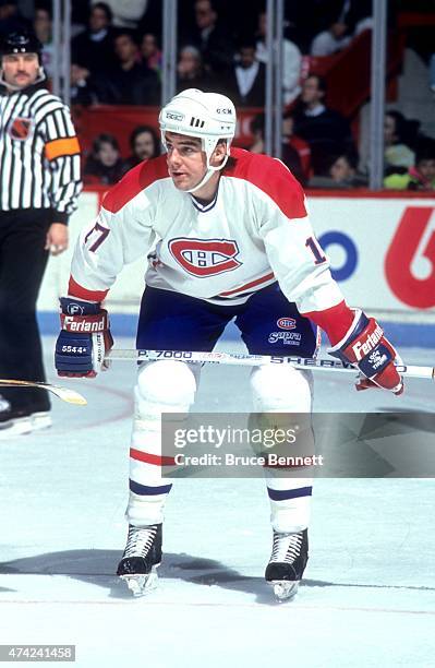 John LeClair of the Montreal Canadiens skates on the ice during the 1992 Division Finals against the Boston Bruins in May, 1991 at the Montreal Forum...