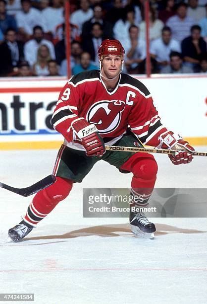Kirk Muller of the New Jersey Devils skates on the ice during an NHL game against the Philadelphia Flyers on October 11, 1990 at the Spectrum in...