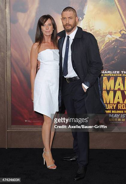 Actor Tom Hardy and writer Kelly Marcel arrive at the Los Angeles premiere of 'Mad Max: Fury Road' at TCL Chinese Theatre IMAX on May 7, 2015 in...