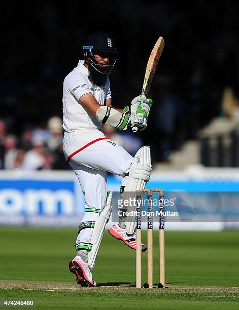 Moeen Ali of England bats during day one of the 1st Investec Test match between England and New Zealand at Lord's Cricket Ground on May 21, 2015 in...