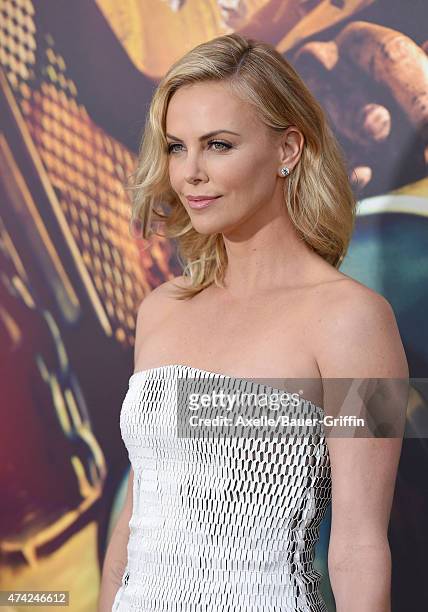 Actress Charlize Theron arrives at the Los Angeles premiere of 'Mad Max: Fury Road' at TCL Chinese Theatre IMAX on May 7, 2015 in Hollywood,...