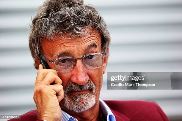 Former Team Principal Eddie Jordan is seen following practice for the Monaco Formula One Grand Prix at Circuit de Monaco on May 21, 2015 in...