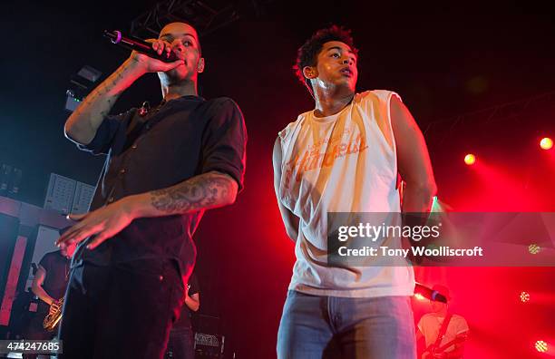 Harley Alexander Sule and Jordan Stephens of Rizzle Kicks performs at 02 academy on February 22, 2014 in Birmingham, England.