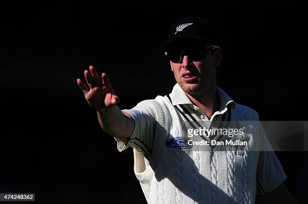 Matt Henry of New Zealand looks on during day one of the 1st Investec Test match between England and New Zealand at Lord's Cricket Ground on May 21,...