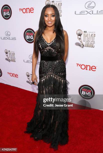 Actress Jennia Fredrique attends the 45th NAACP Image Awards presented by TV One at Pasadena Civic Auditorium on February 22, 2014 in Pasadena,...