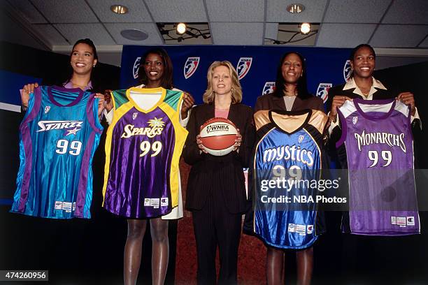 Natalie Williams of the Utah Starzz, DeLisha Milton of the Los Angeles Sparks, Chamique Holdsclaw of the Washington Mystics, and Yolanda Griffith of...