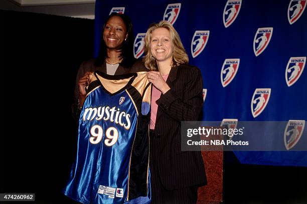 First round pick Chamique Holdsclaw of the Washington Mystics is selected at the 1999 WNBA Draft on May 4, 1999 at NBA Entertainment Studios in...