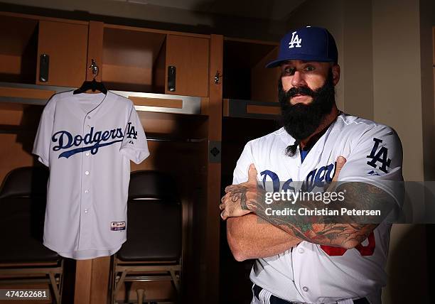 Pitcher Brian Wilson of the Los Angeles Dodgers poses for a portrait during spring training photo day at Camelback Ranch on February 20, 2014 in...