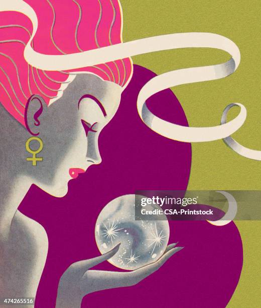 illustrations, cliparts, dessins animés et icônes de femme regardant la boule de cristal - crystal ball