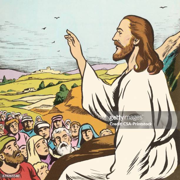 jesus preaching to people - preacher stock illustrations